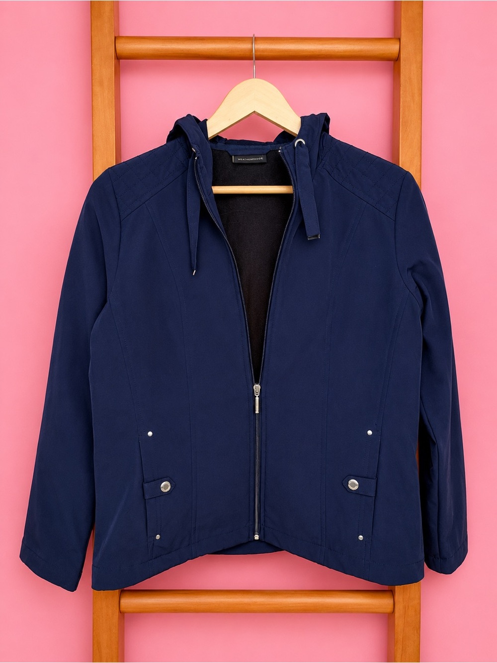 Weatherproof Hooded Softshell Jacket Navy Blue Zip Front Women’s S